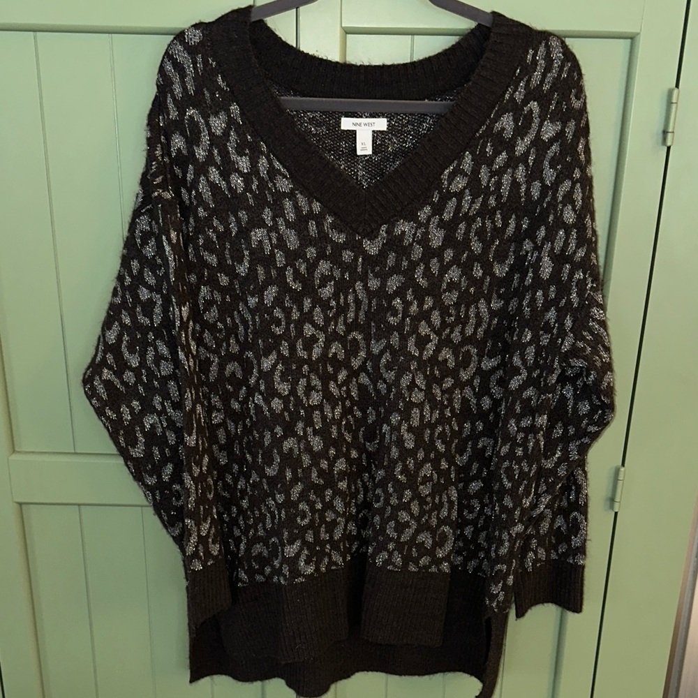 New York & Company Leopard Print V-Neck Sweater